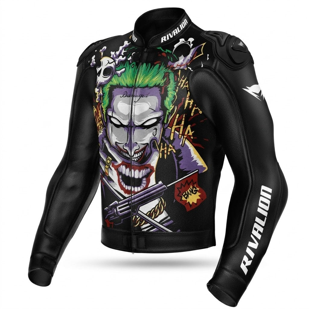 Joker Motorcycle Leather Racing Jacket Custom Design Removable Protection