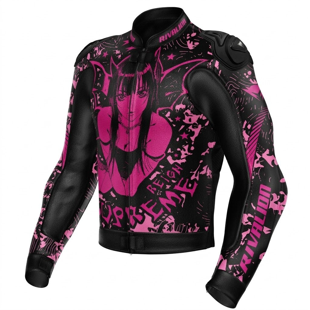 Barbie Pink Women Leather Motorcycle Racing Jacket Removable Protection