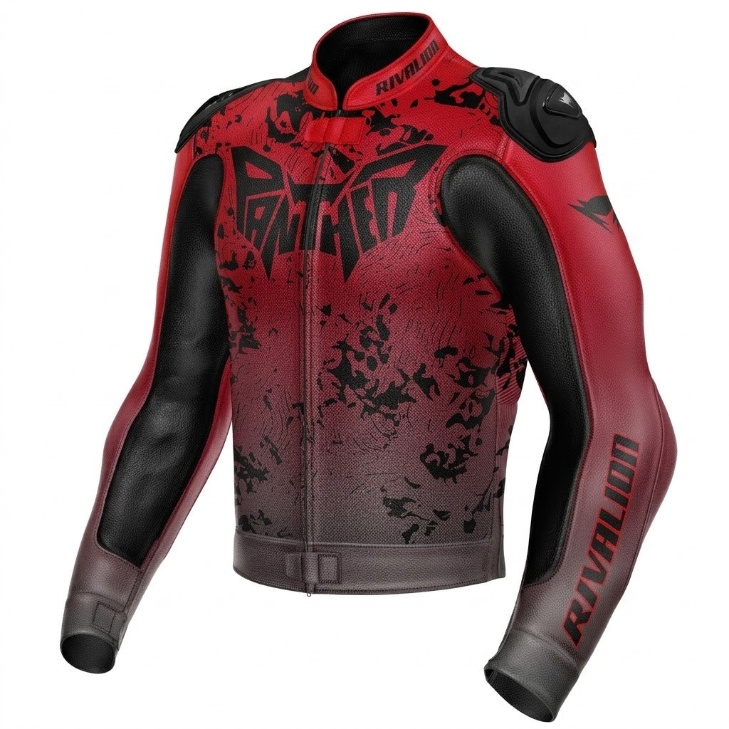 Red Black Leather Motorcycle Racing Jacket Removable Protections