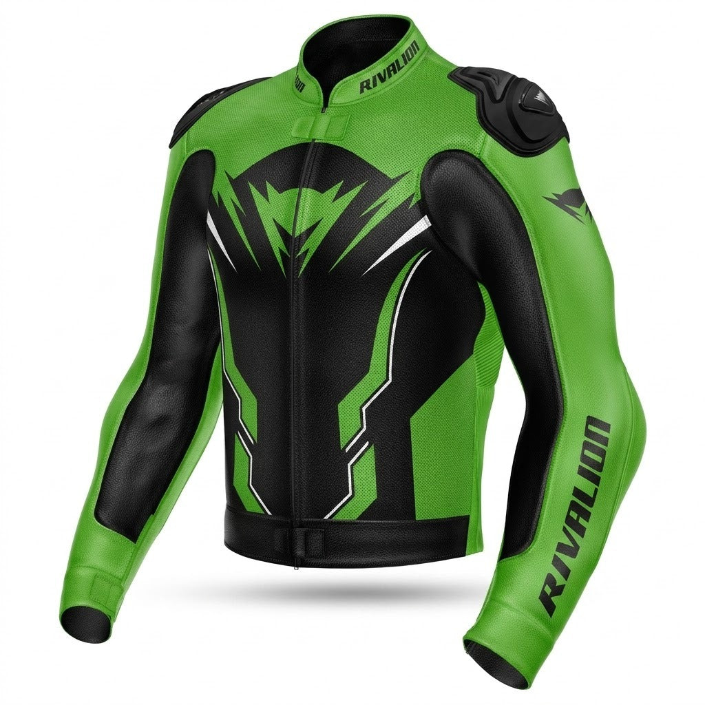 Joker Kawasaki Green Motorcycle Leather Racing Jacket Removable Protection