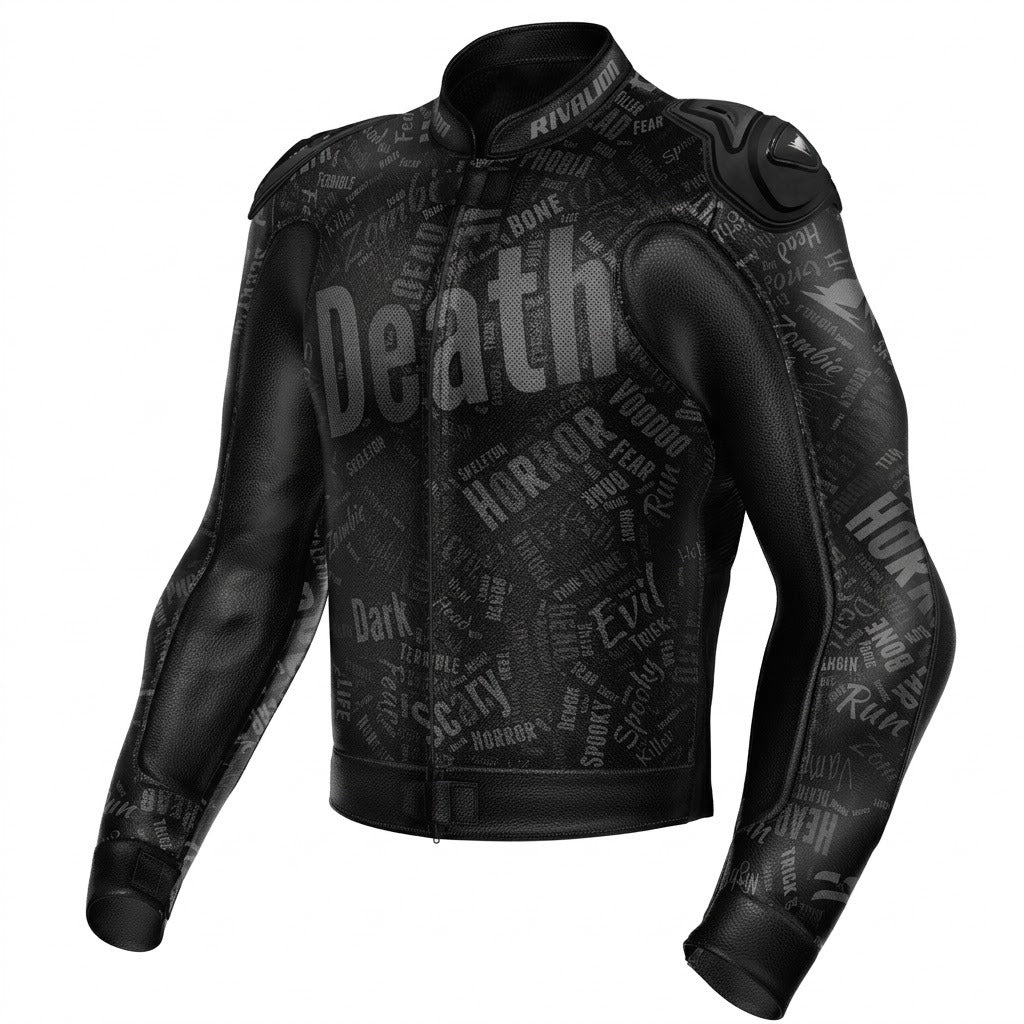 Death Race Style Black and Gray Leather Motorcycle Racing Jacket Removable Protection