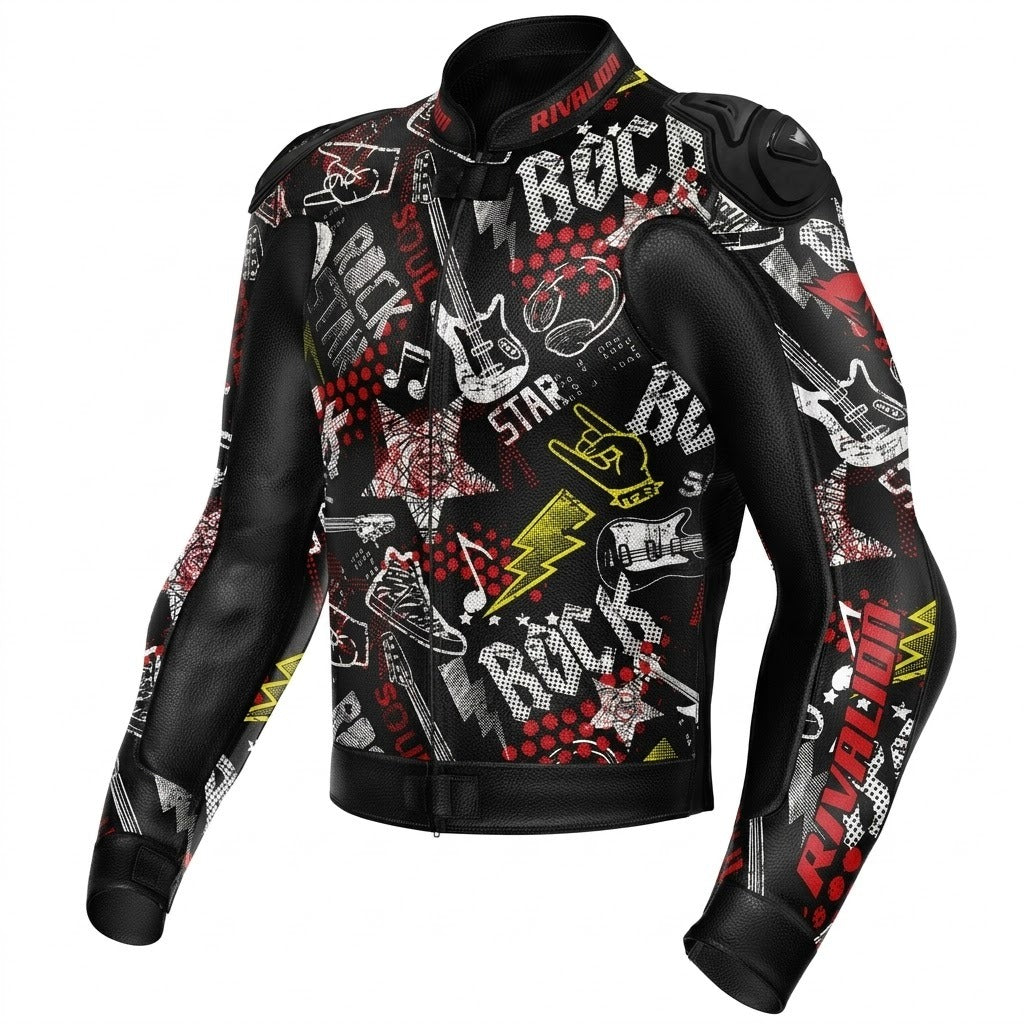 Rock star Motorcycle Racing Jacket Cowhide and Kangaroo Leather with Removable Protection