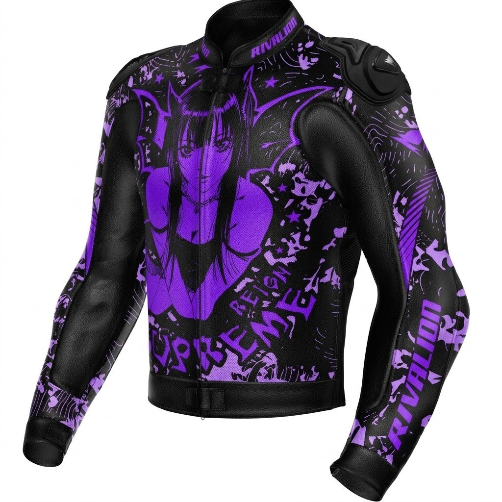 Purple Angel Girl Leather Motorcycle Racing Jacket Removable Protection