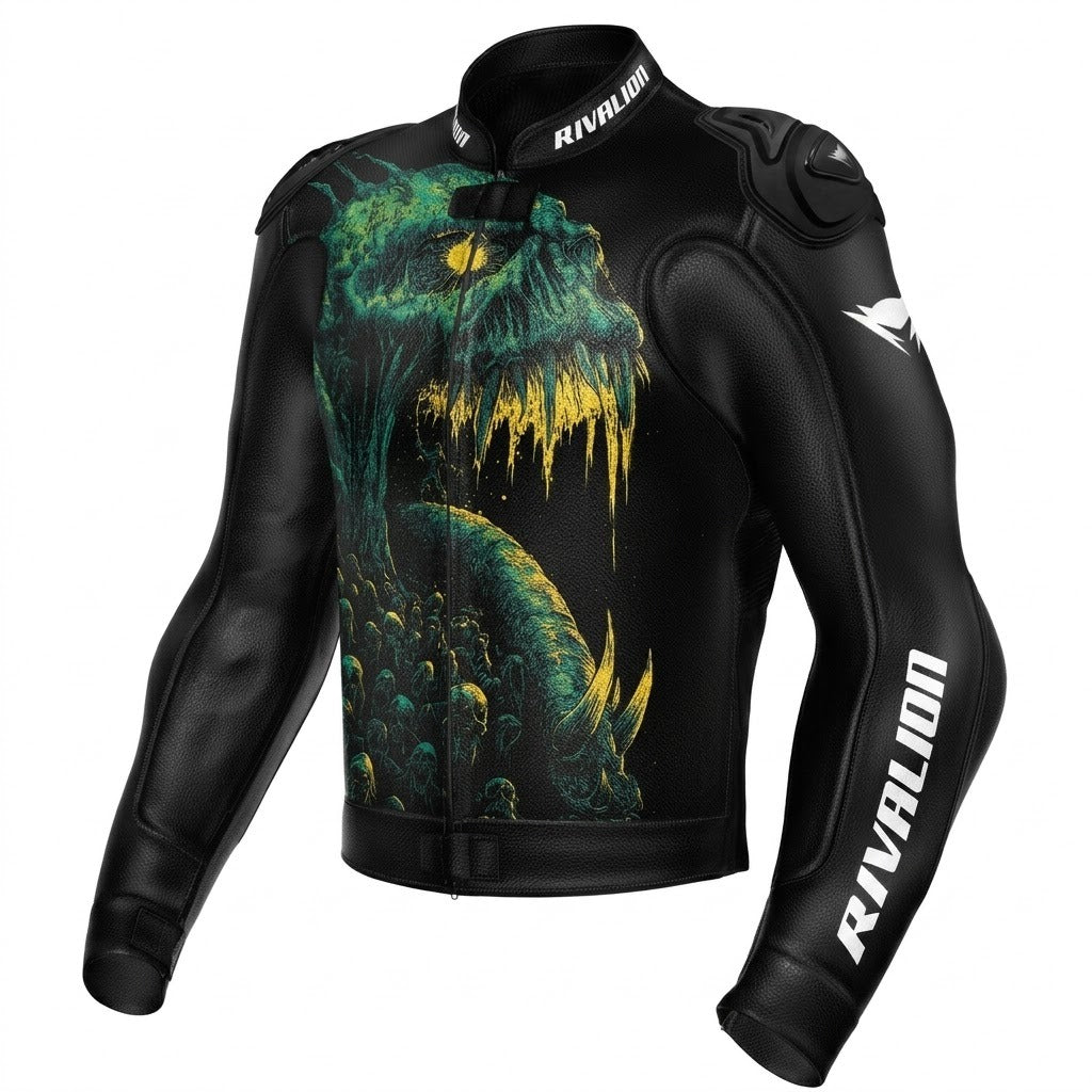 Creature Style Motorcycle Racing Leather Jacket with Removable Protection