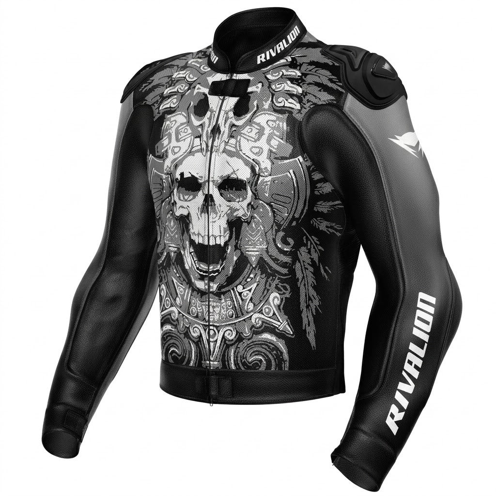 Custom Skull Motorcycle Racing Leather Jacket Removable Protection