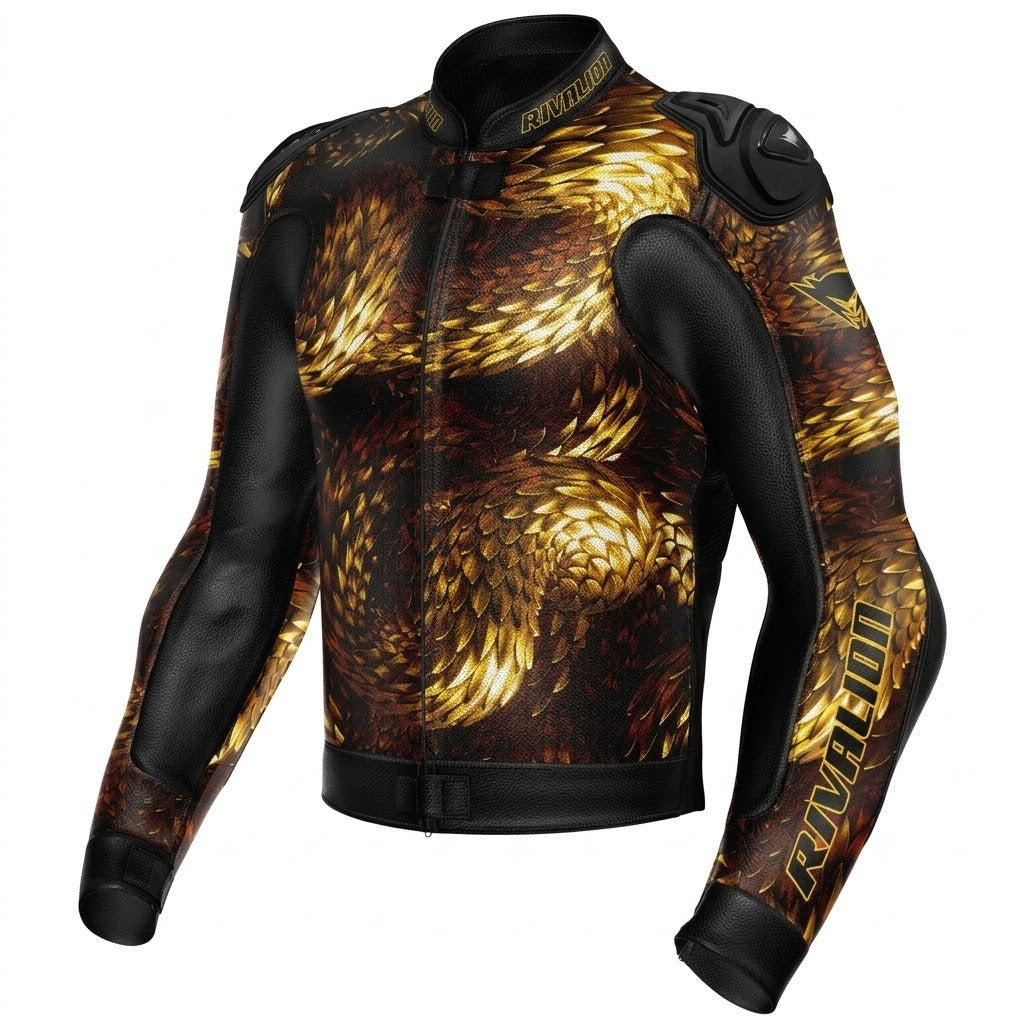 Dragon Scales Leather Motorcycle Racing Jacket Removable Protections