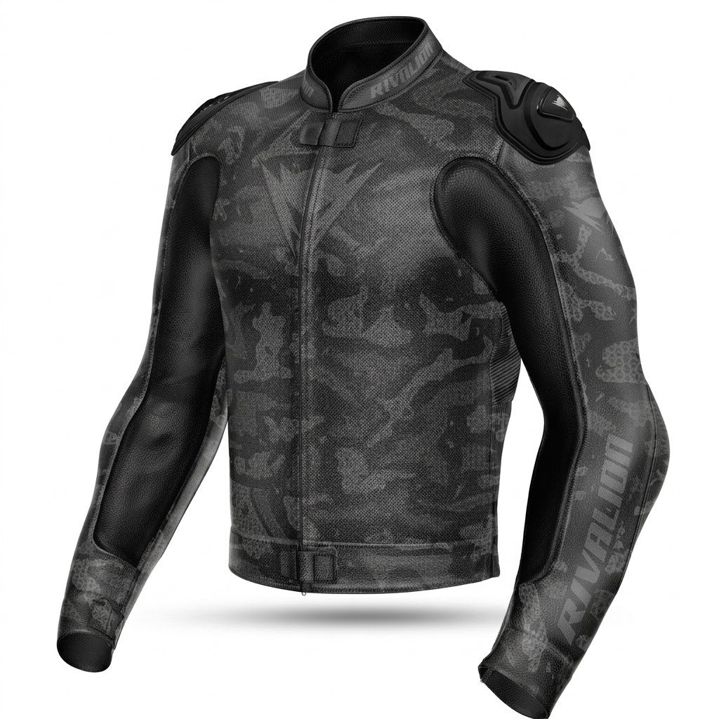 Camo Cowhide Kangaroo Leather Motorcycle Jacket with Removable Protections