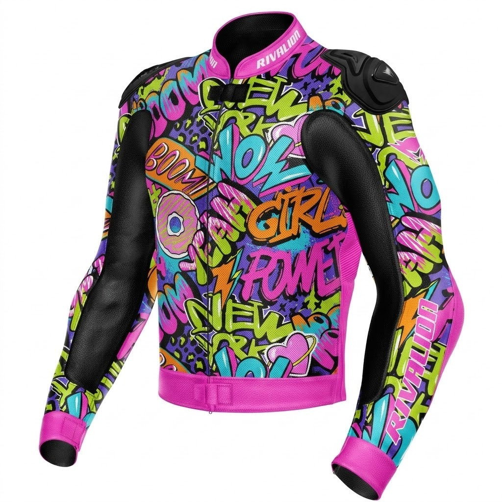 Wow Girl Leather Motorcycle Racing Jacket Removable Protection