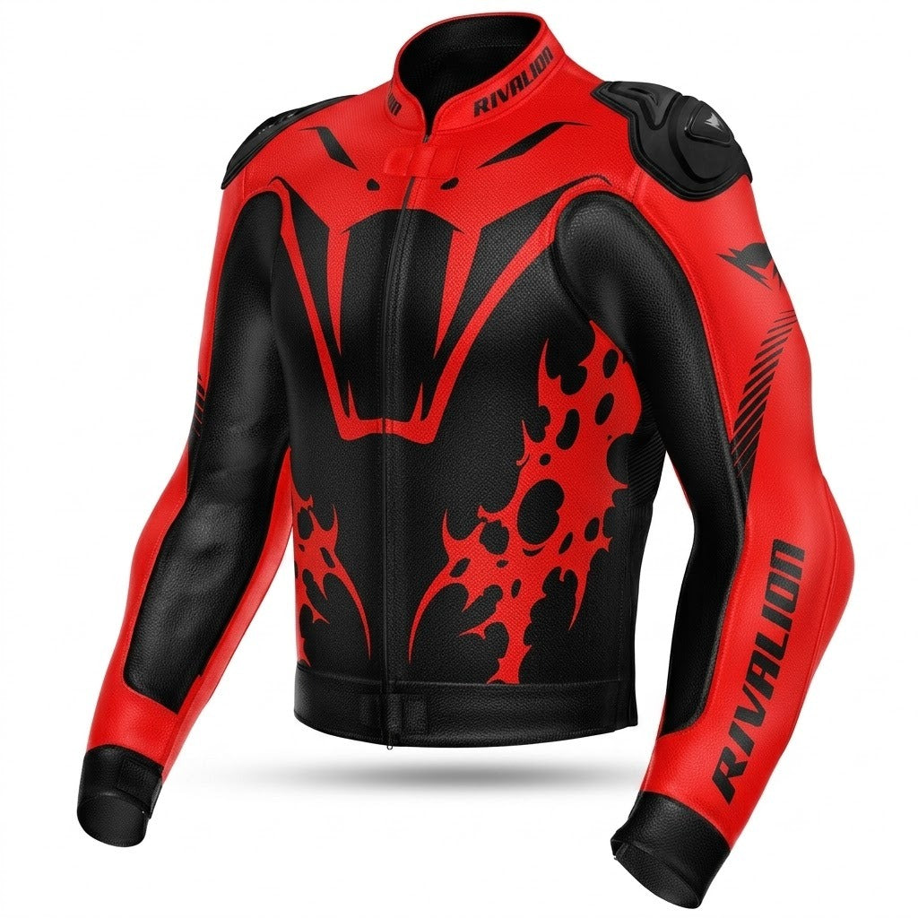 Red Snake Venom Motorcycle Racing Leather Jacket Custom Design Removable Protection