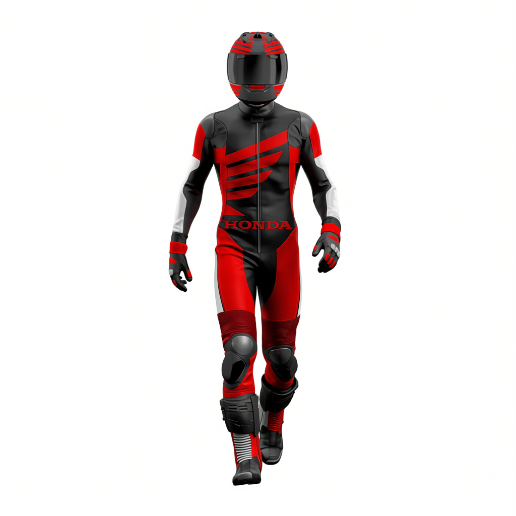 One X Honda Red & Black Motorcycle Leather Suit
