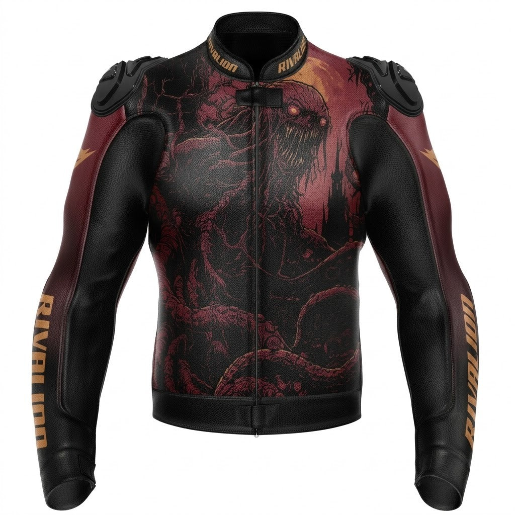 Creature Style Leather Motorcycle Racing Jacket Removable Protection