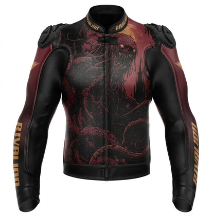 Creature Style Leather Motorcycle Racing Jacket Removable Protection