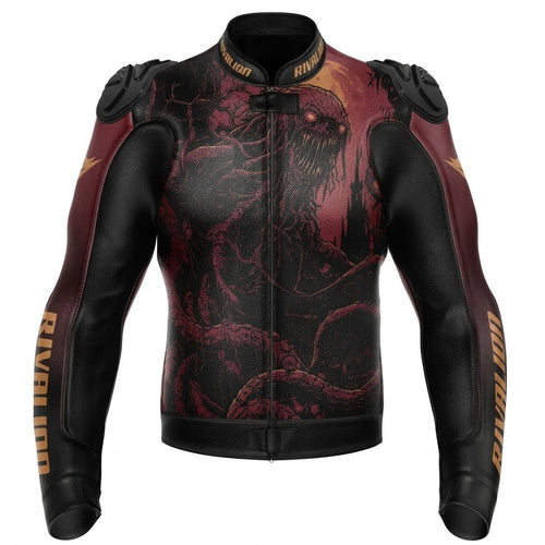 Creature Style Leather Motorcycle Racing Jacket Removable Protection