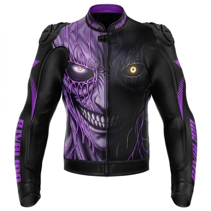 Scary Laugh Purple Motorcycle Leather Racing Jacket Removable Protection