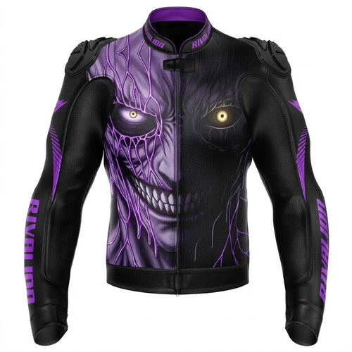 Scary Laugh Purple Motorcycle Leather Racing Jacket Removable Protection