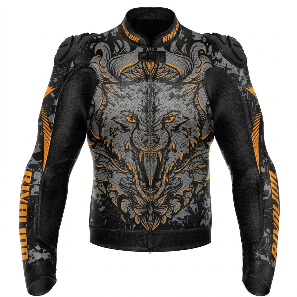 Wild Wolf Motorcycle Leather Racing Jacket Removable Protection