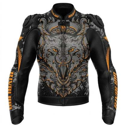 Wild Wolf Motorcycle Leather Racing Jacket Removable Protection