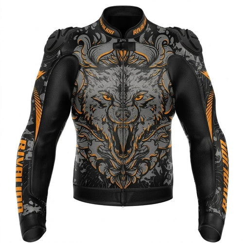 Wild Wolf Motorcycle Leather Racing Jacket Removable Protection