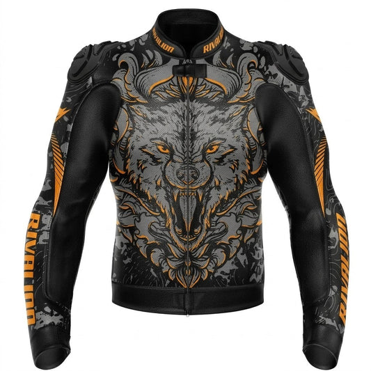 Wild Wolf Motorcycle Leather Racing Jacket Removable Protection