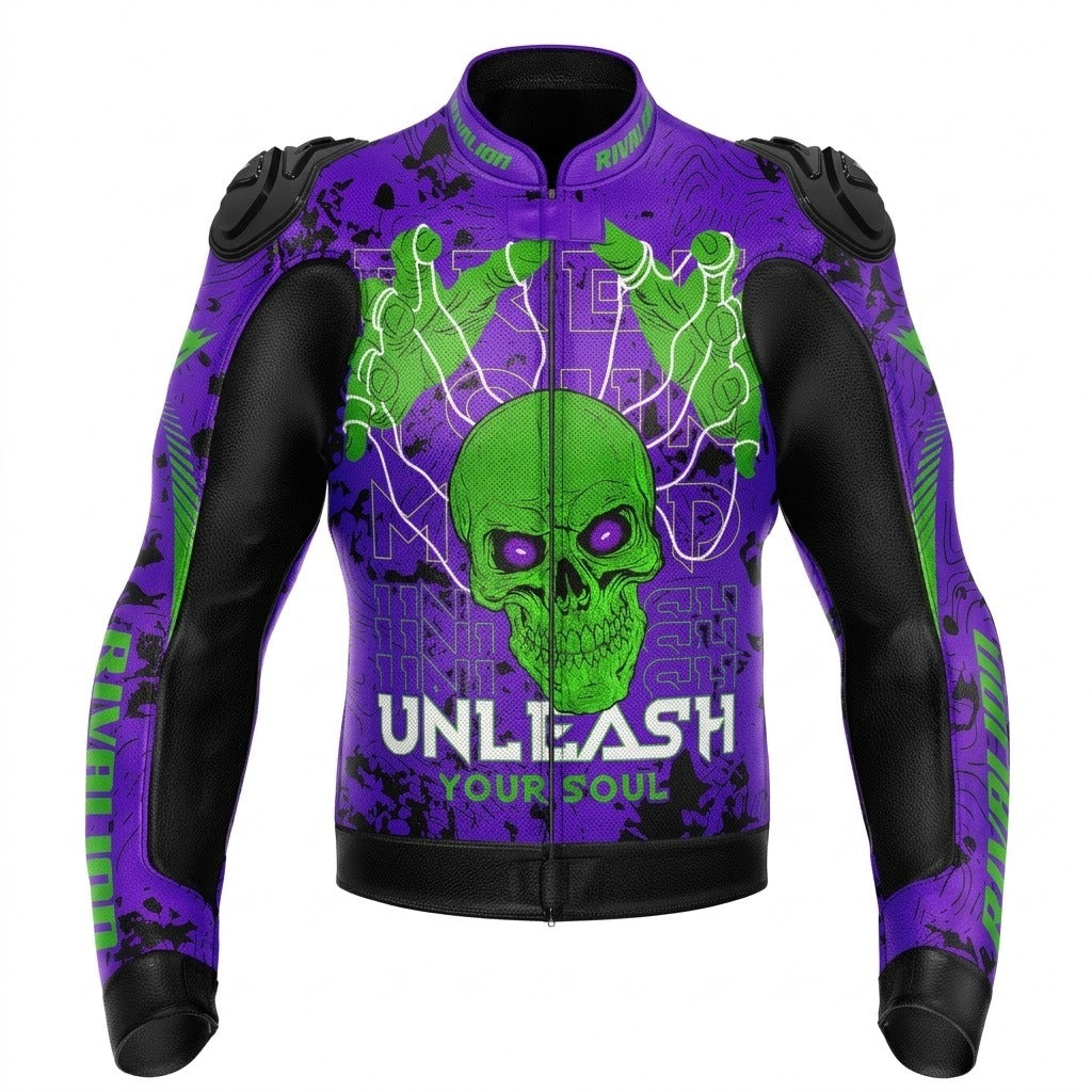 Customizable Monster Motorcycle Racing Leather Jacket Removable Protection Cowhide or Kangaroo