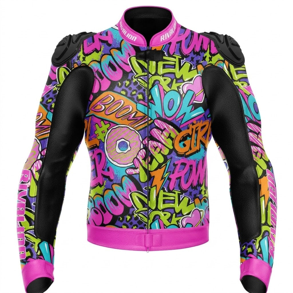 Wow Girl Leather Motorcycle Racing Jacket Removable Protection