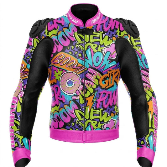 Wow Girl Leather Motorcycle Racing Jacket Removable Protection