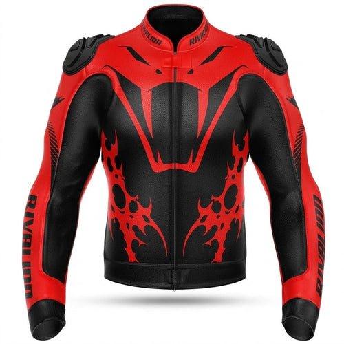 Red Snake Venom Motorcycle Racing Leather Jacket Custom Design Removable Protection