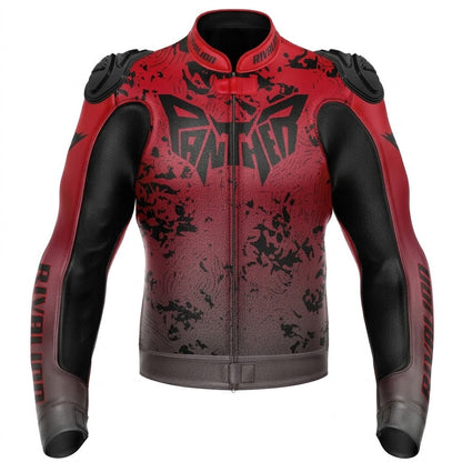Red  Black Leather Motorcycle Racing Jacket Removable Protections