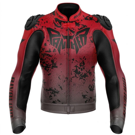 Red  Black Leather Motorcycle Racing Jacket Removable Protections