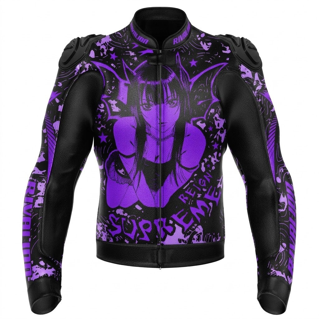 Purple Angel Girl Leather Motorcycle Racing Jacket Removable Protection