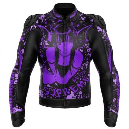 Purple Angel Girl Leather Motorcycle Racing Jacket Removable Protection