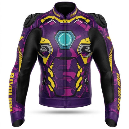 Iron Man Purple Motorcycle Racing Leather Jacket Custom Design Removable Protection