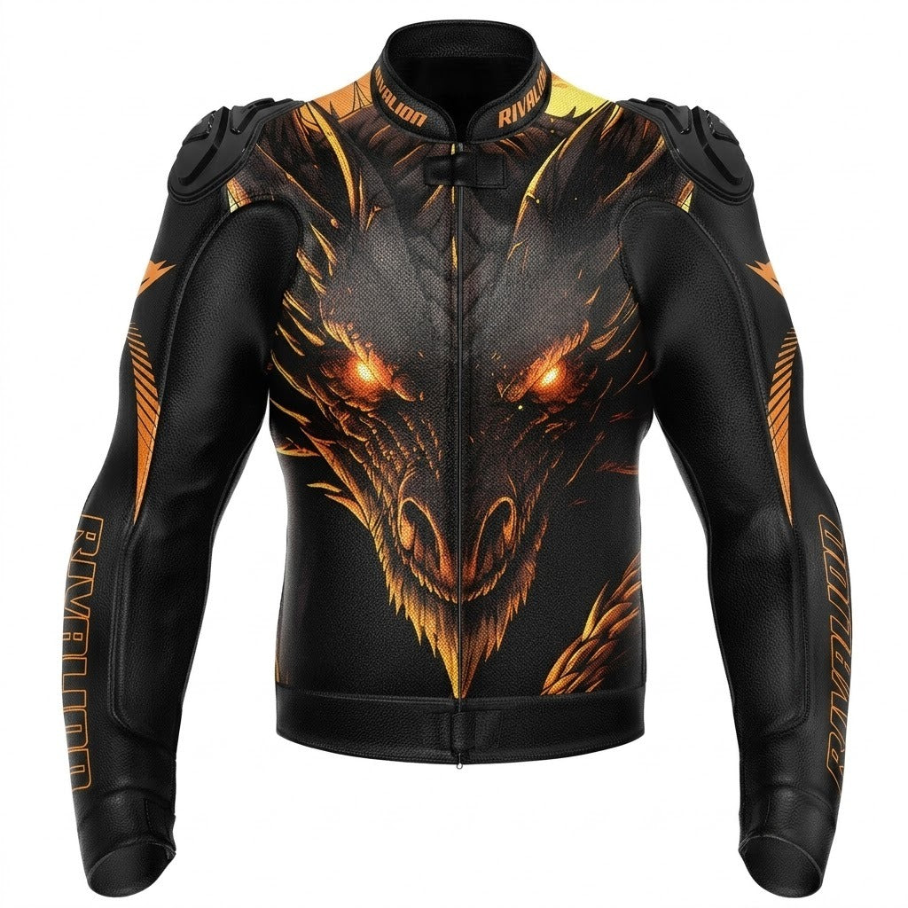 Dragon Motorcycle Racing Leather Jacket Custom Design Removable Protection