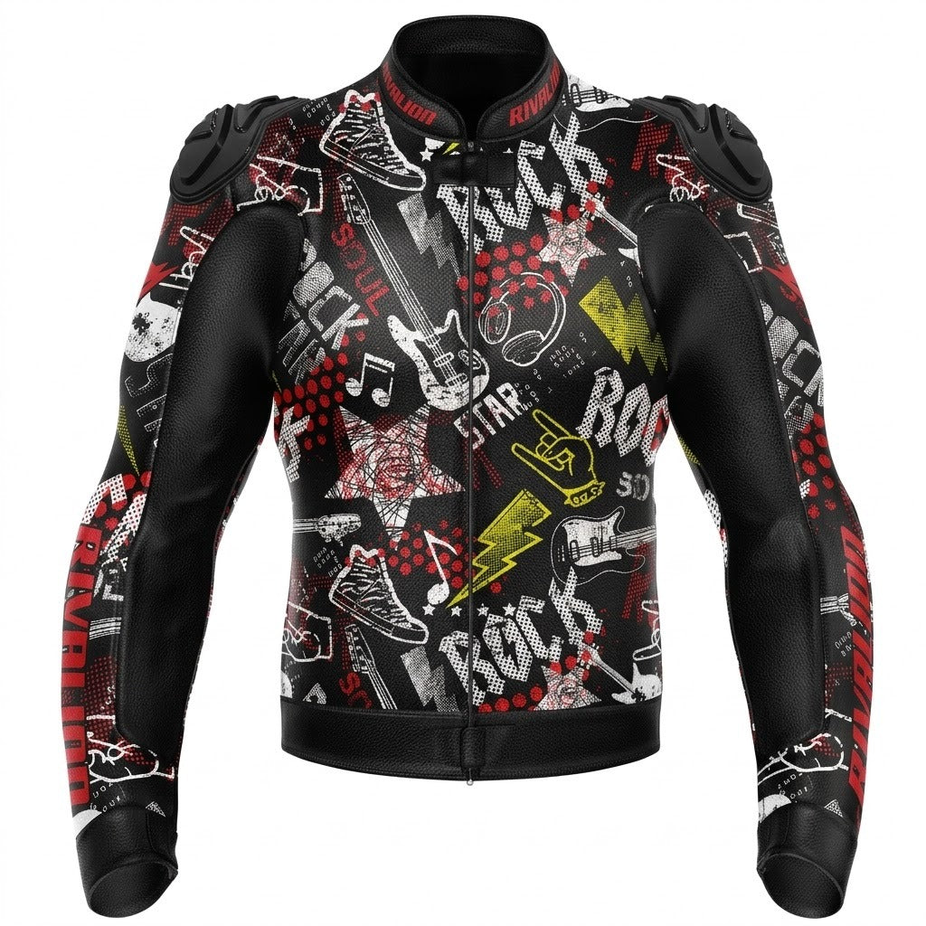 Rock star Motorcycle Racing Jacket Cowhide and Kangaroo Leather with Removable Protection