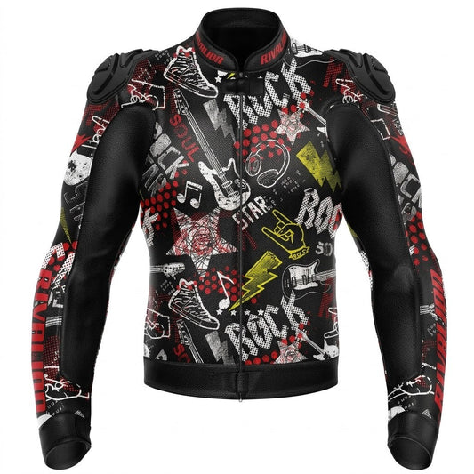 Rock star Motorcycle Racing Jacket Cowhide and Kangaroo Leather with Removable Protection