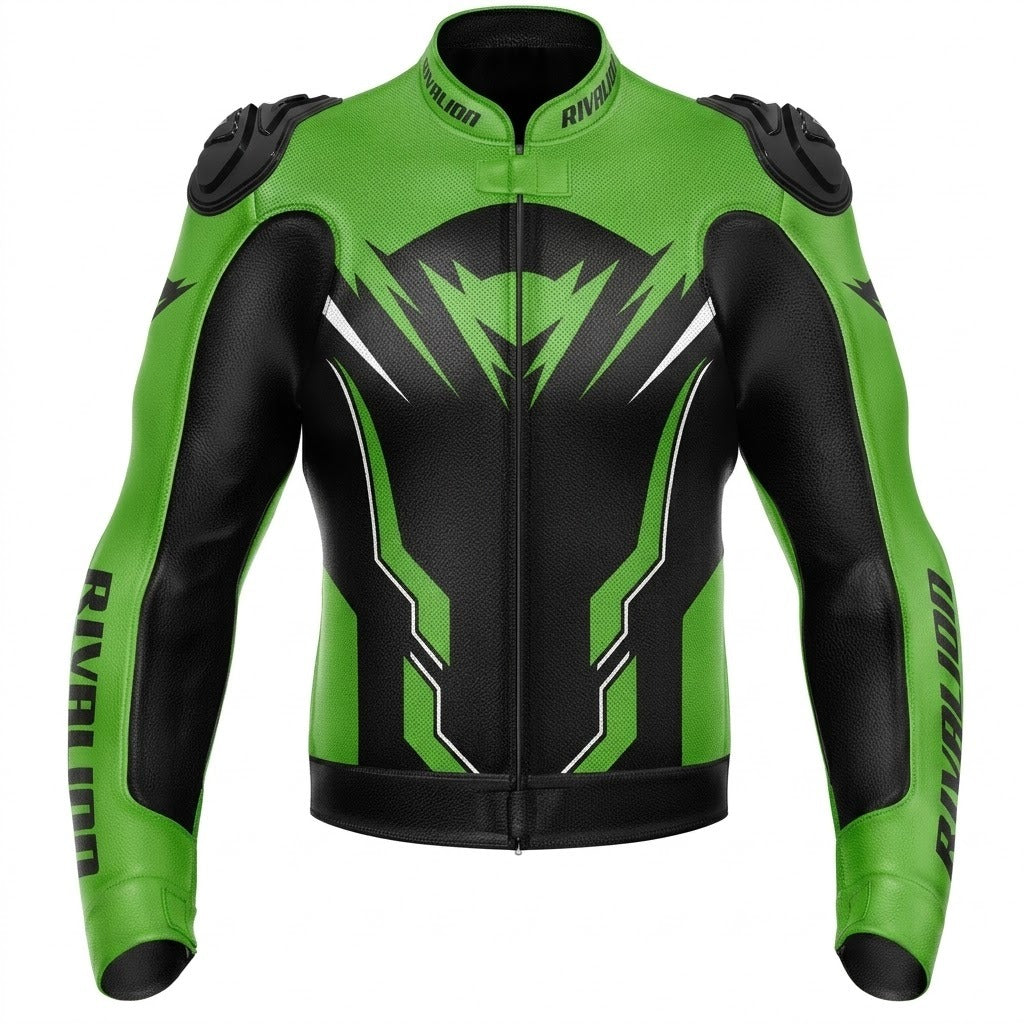 Joker Kawasaki Green Motorcycle Leather Racing Jacket Removable Protection