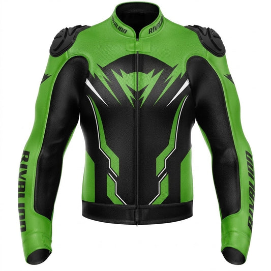Joker Kawasaki Green Motorcycle Leather Racing Jacket Removable Protection