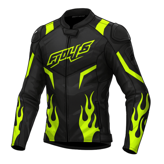 High Performance Motorcycle Leather Jacket with Neon Accents