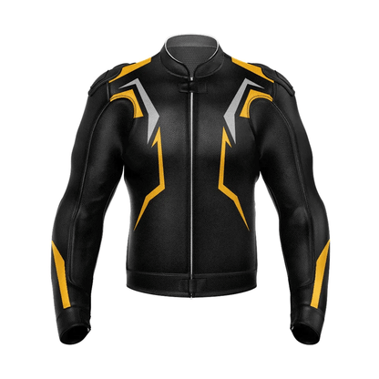 MEN MOTORCYLE JACKET Turbo Yellow Black Leather Motorcycle Jacket