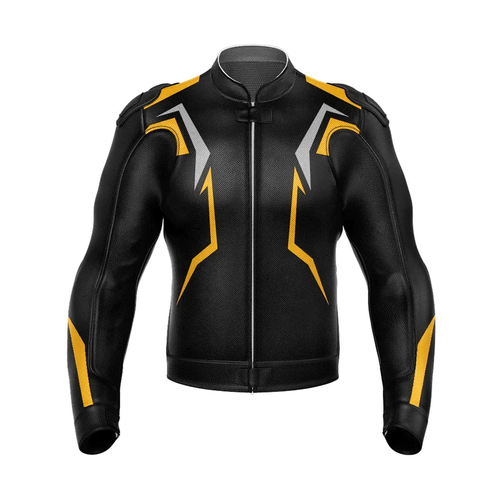 MEN MOTORCYLE JACKET Turbo Yellow Black Leather Motorcycle Jacket