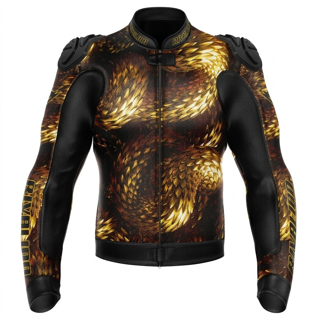 Dragon Scales Leather Motorcycle Racing Jacket Removable Protections