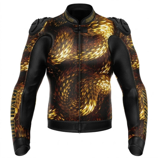 Dragon Scales Leather Motorcycle Racing Jacket Removable Protections