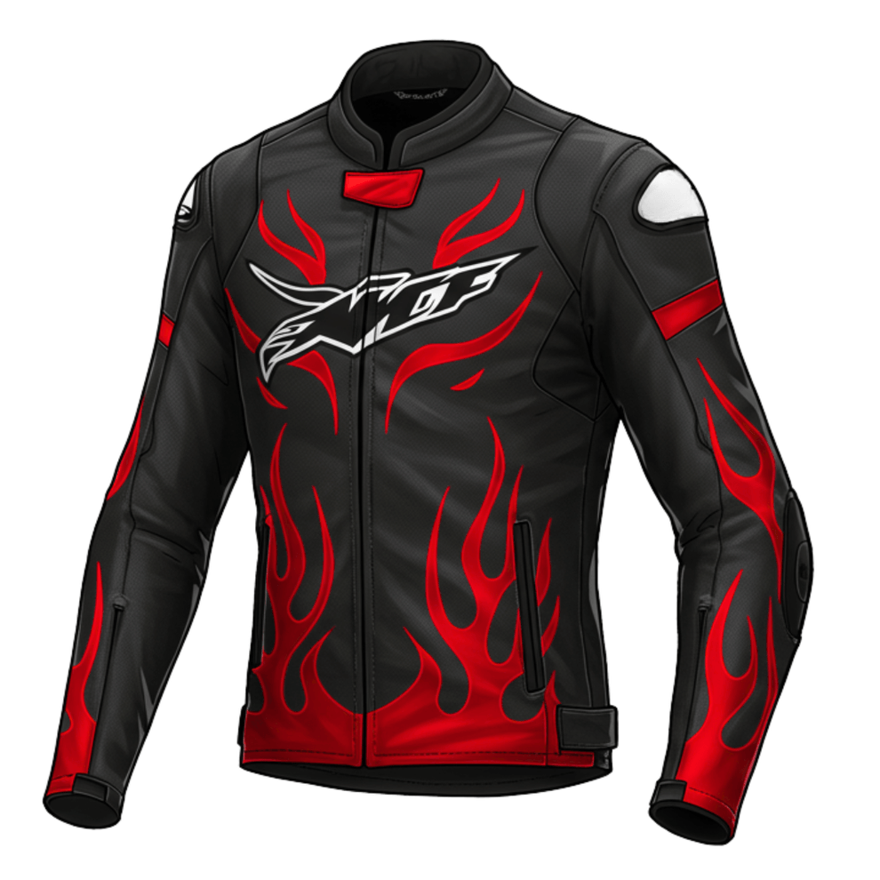 Mens Black  Red Flame Motorcycle Leather Jacket