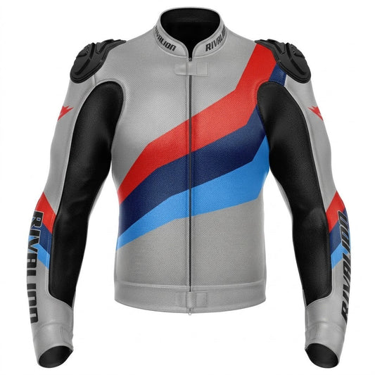 BMW Gray Motorcycle Racing Leather Jacket, Custom Design Removable Protection