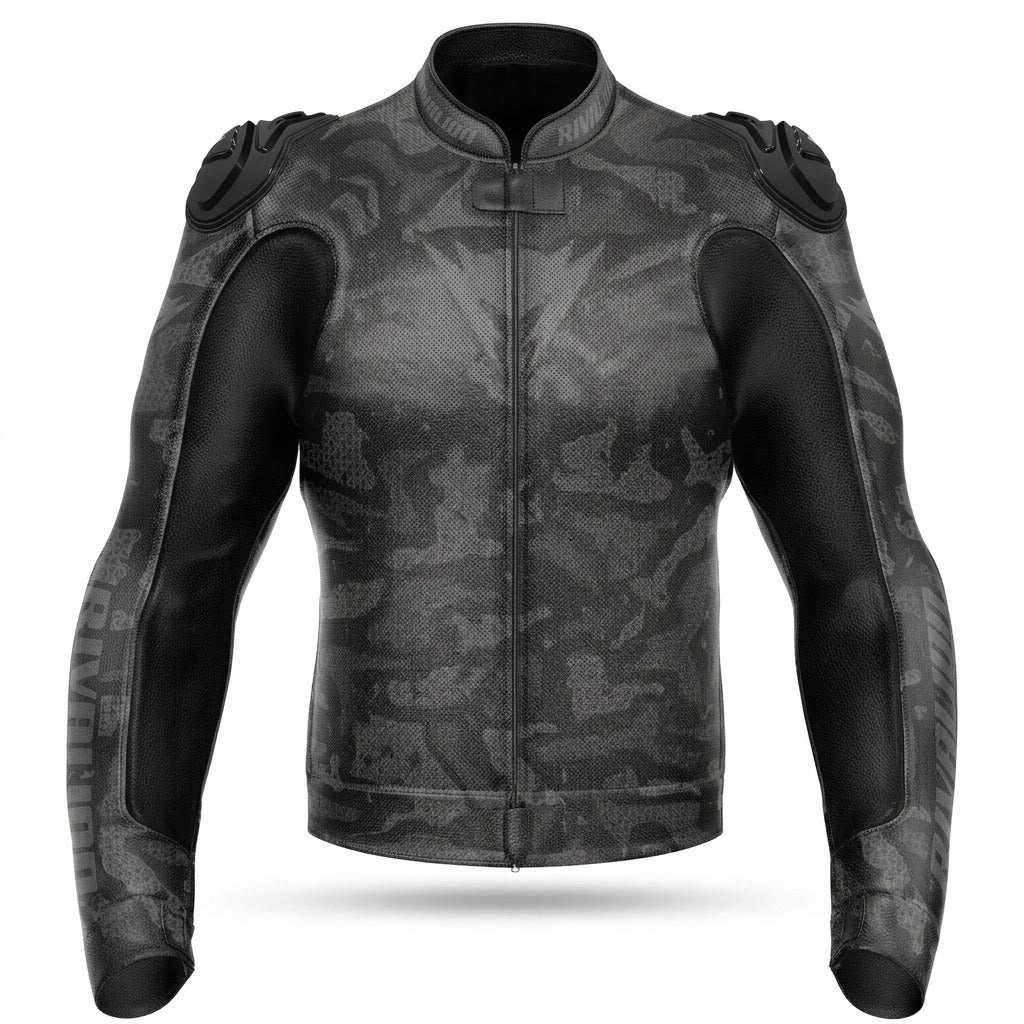 Camo Cowhide  Kangaroo Leather Motorcycle Jacket with Removable Protections