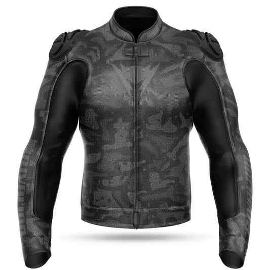 Camo Cowhide  Kangaroo Leather Motorcycle Jacket with Removable Protections