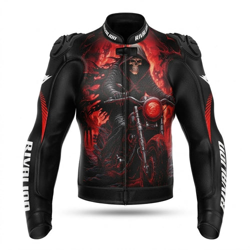 Red  Black Leather Motorcycle Racing Jacket Removable Protection