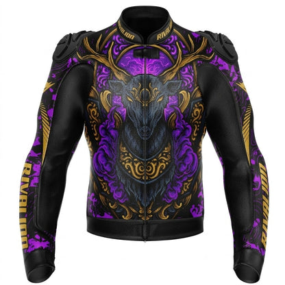 Royal Goat Purple Motorcycle Leather Racing Jacket Removable Protection