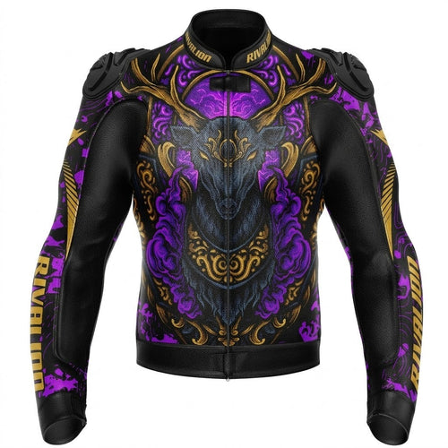 Royal Goat Purple Motorcycle Leather Racing Jacket Removable Protection