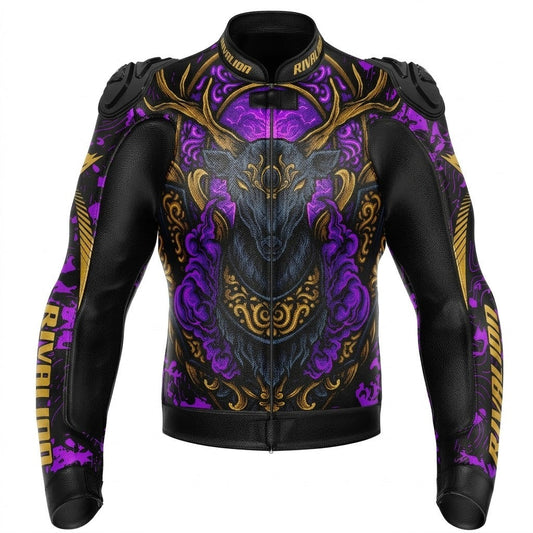 Royal Goat Purple Motorcycle Leather Racing Jacket Removable Protection